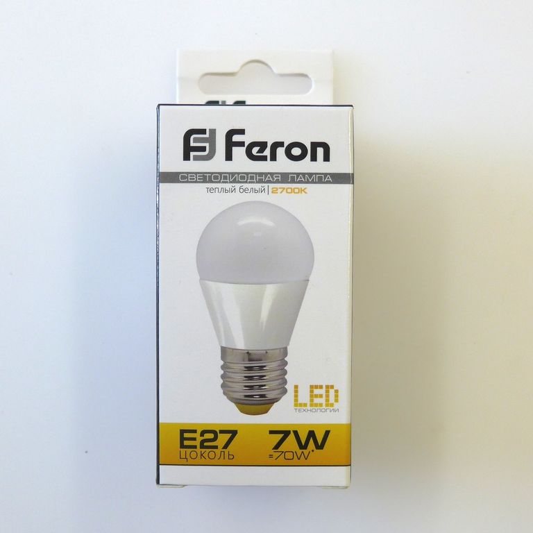 Лампа светодиодная LED 7вт E27,шар теплый Feron