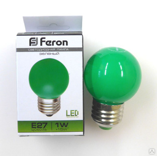 Лампа светодиодная LED 1вт Е27 зеленый (шар) Feron 