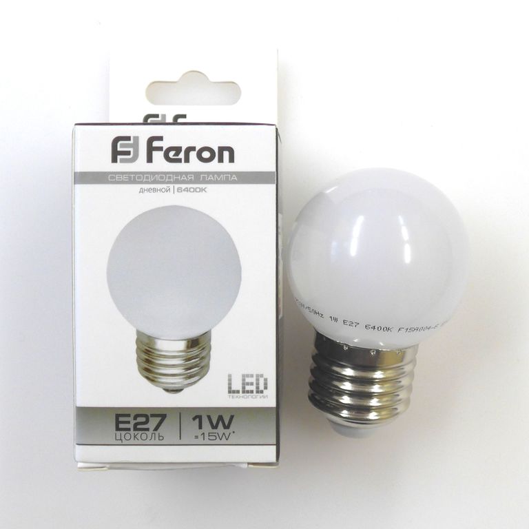 Лампа светодиодная LED 1вт Е27 белый (шар)