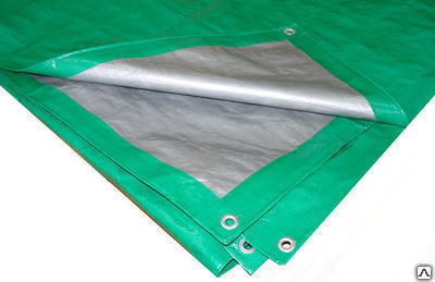 Тент полиэтилен тарпаулин 3 x 4 м, с люверсами (120 гр/м2, зеленый/серебро)