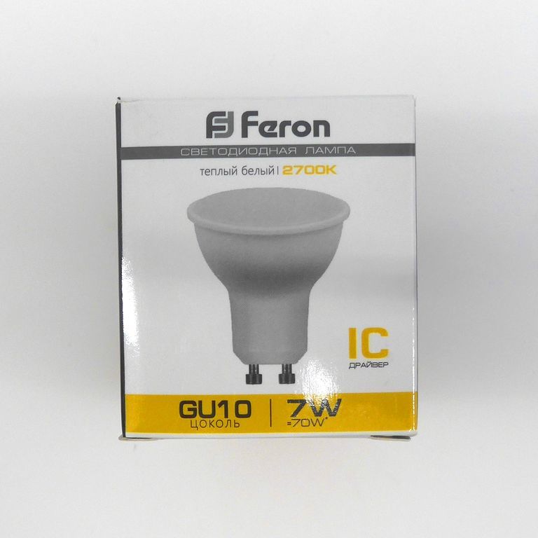 Лампа светодиодная LED 7вт 230в,GU10 теплая Feron