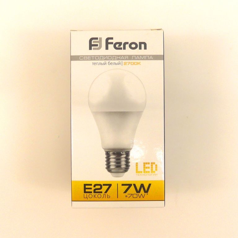 Лампа светодиодная LED 7вт E27, теплая Feron