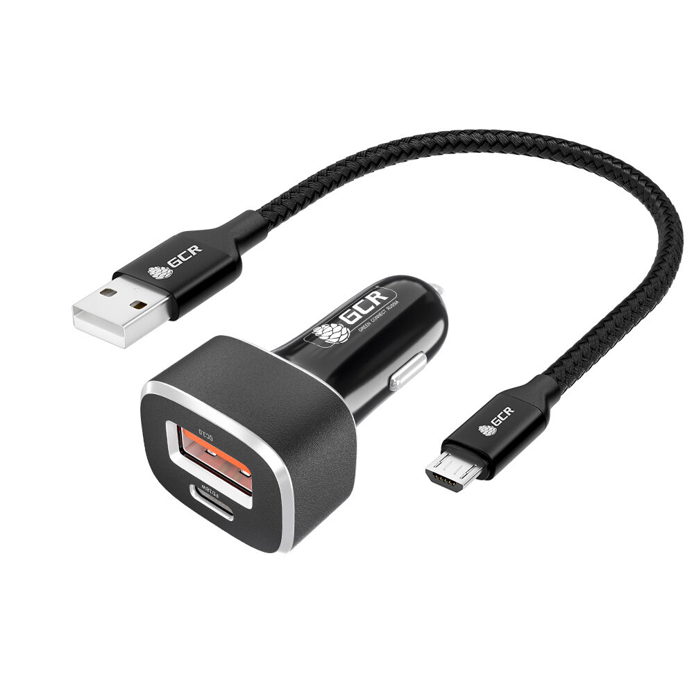 Комплект АЗУ на 2 USB порта TypeA и TypeC для быстрой зарядки + кабель MicroUSB нейлон 3A QC 3.0 для Samsung Huawei Xiao