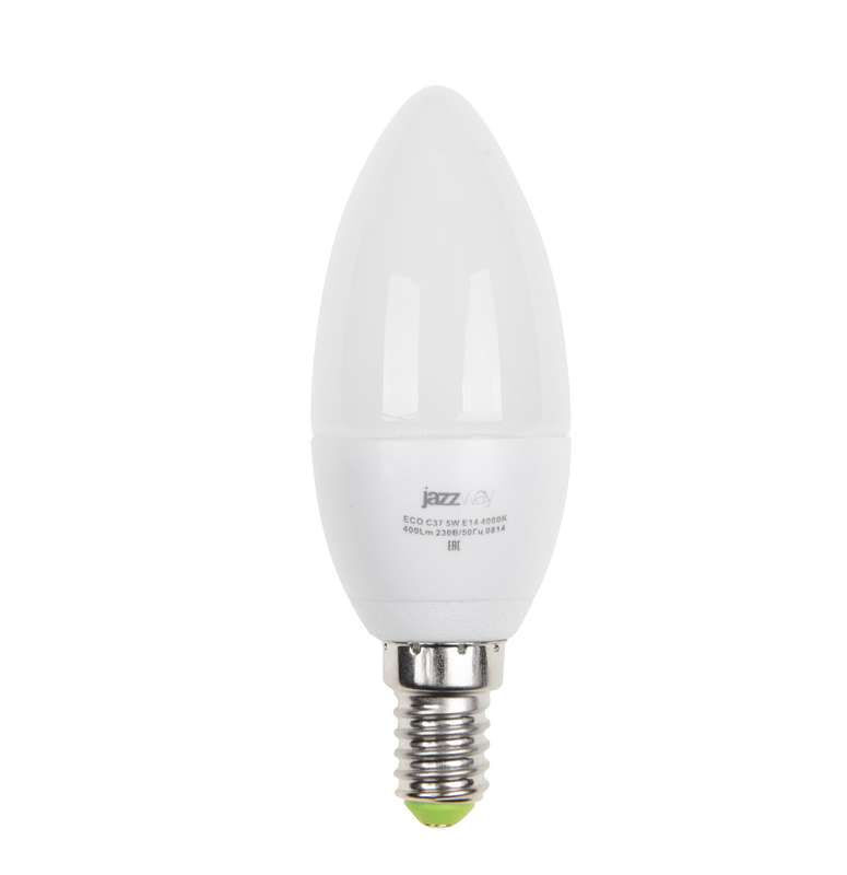 JazzWay Лампа светодиодная PLED-Eco-C37 5Вт свеча 4000К нейтр. бел. E14 400лм 220-240В JazzWay 1036865A