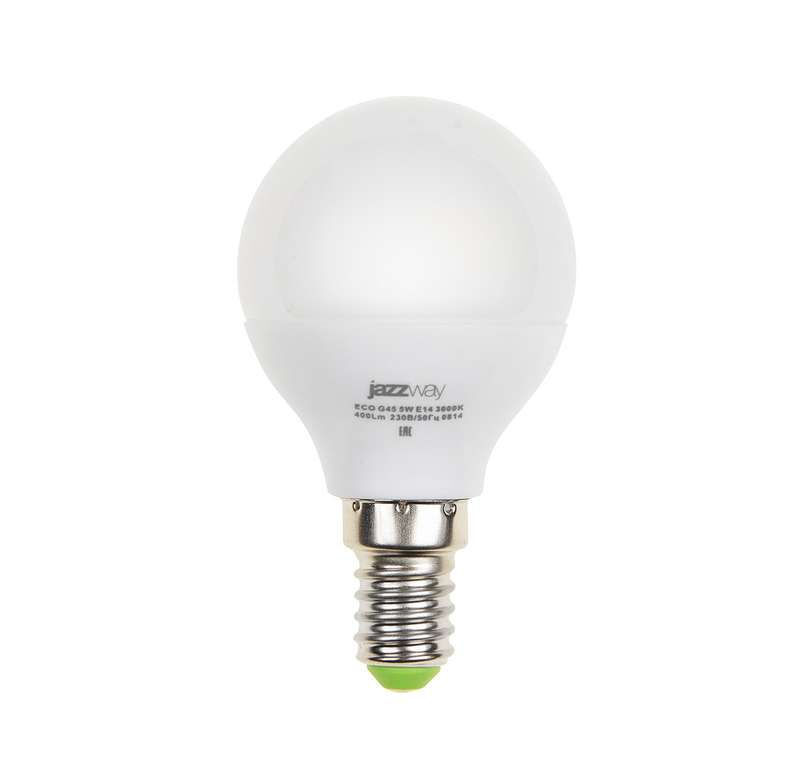 JazzWay Лампа светодиодная PLED-Eco-G45 5Вт шар 4000К нейтр. бел. E14 400лм 220-240В JazzWay 1036926A