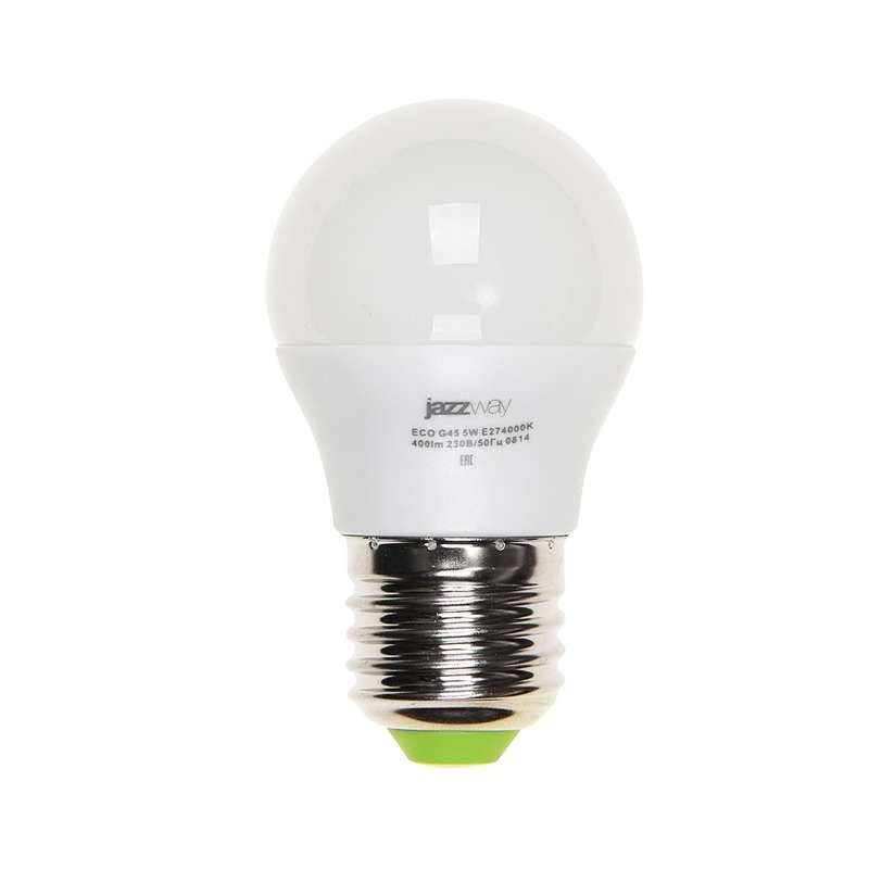 JazzWay Лампа светодиодная PLED-Eco-G45 5Вт шар 4000К нейтр. бел. E27 400лм 220-240В JazzWay 1036988A