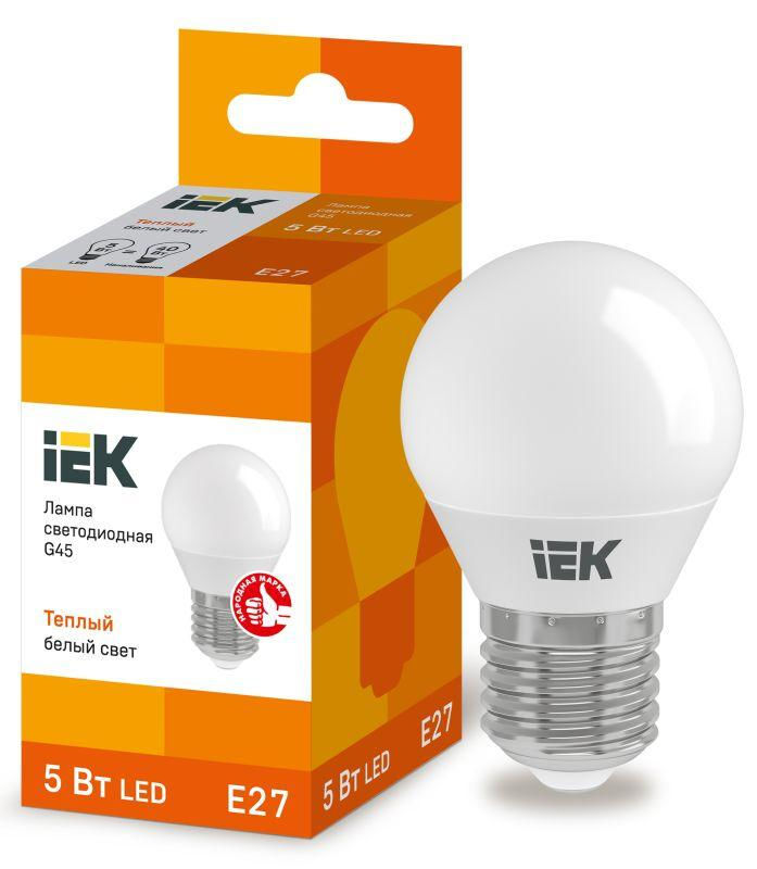 IEK Лампа светодиодная ECO G45 5Вт шар 3000К тепл. бел. E27 450лм 230-240В IEK LLE-G45-5-230-30-E27