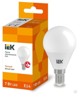 IEK Лампа светодиодная ECO G45 7Вт шар 3000К тепл. бел. E14 630лм 230-240В IEK LLE-G45-7-230-30-E14 