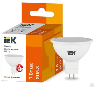 IEK Лампа светодиодная ECO MR16 7Вт 3000К тепл. бел. GU5.3 630лм 230-240В IEK LLE-MR16-7-230-30-GU5 