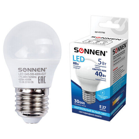 Лампа светодиодная "SONNEN", 5 (40) Вт, цоколь E27