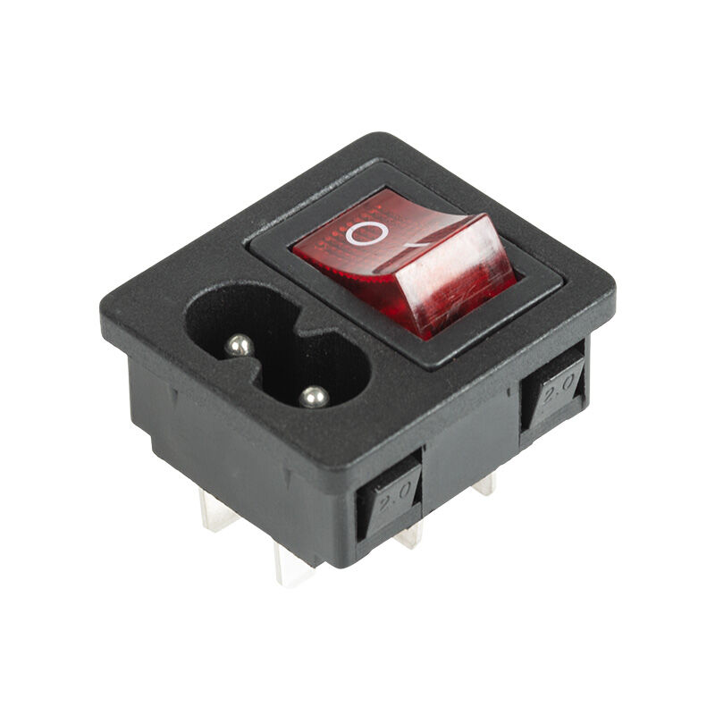 Выключатель клавишный 250 V 6 А (4с) ON-OFF красный с подсветкой и штекером C8 2PIN 3