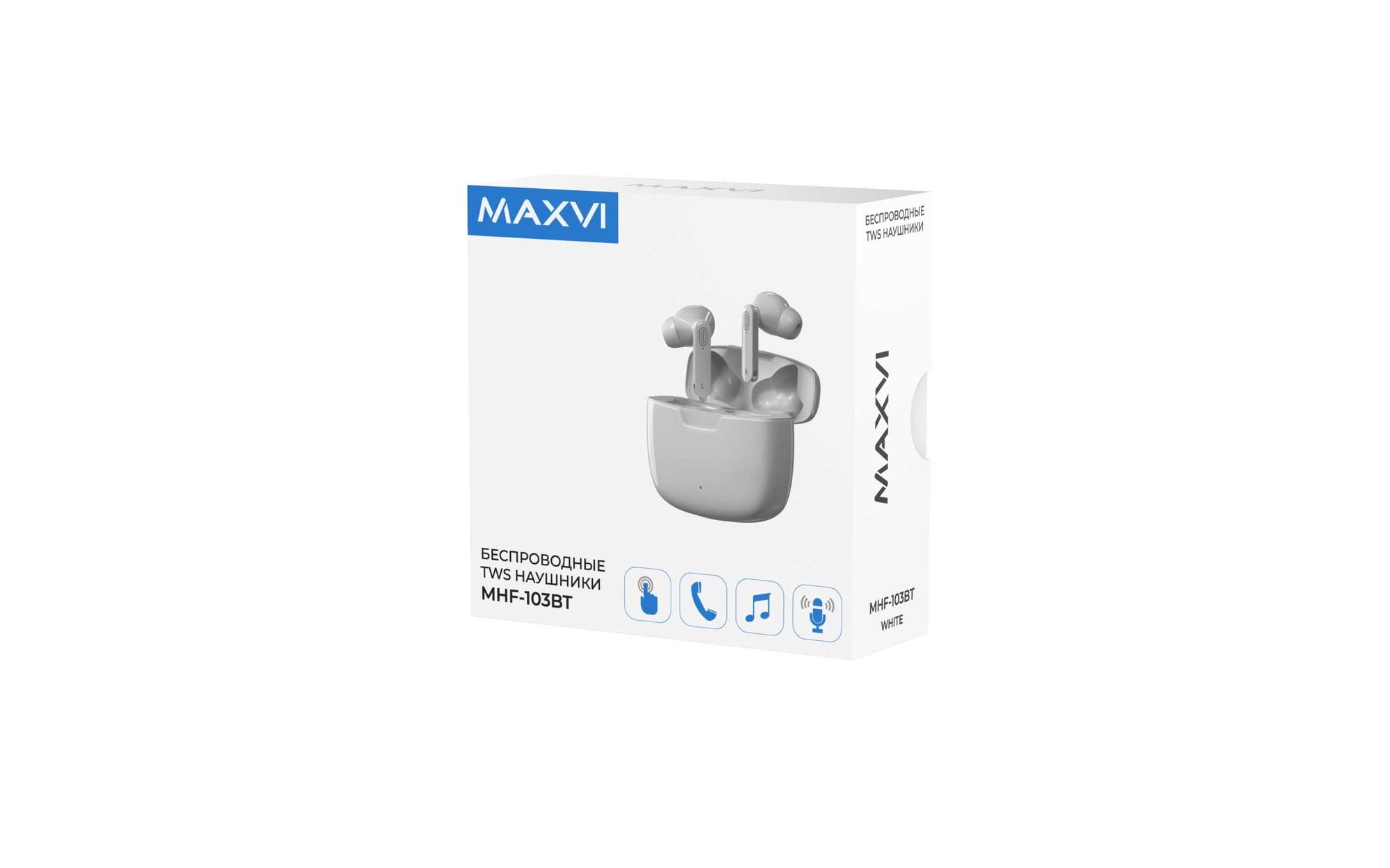 Гарнитура беспроводная "Maxvi" MHF-103BT, Bluetooth 5.0,TWS, белый 1