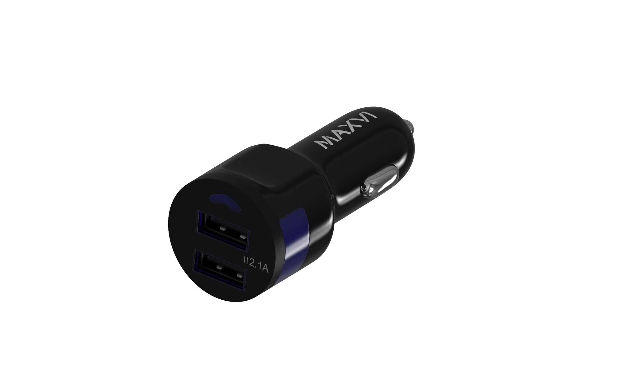 Автомобильный адаптер 2гн.USB, 2,1A, черный, синяя подсветка CCM-212 "Maxvi" 2