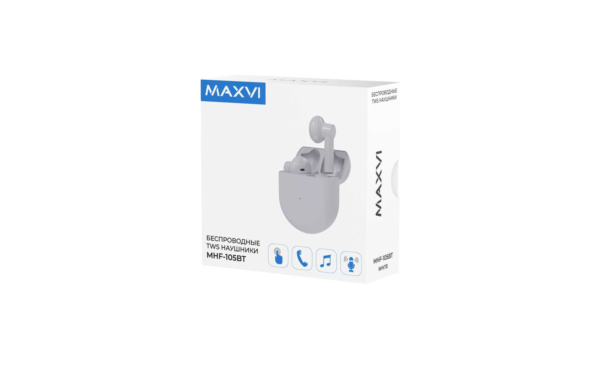 Гарнитура беспроводная "Maxvi" MHF-105BT, Bluetooth 5.0,TWS, белый 1
