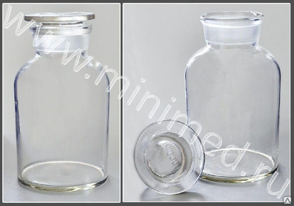 Склянка для реактивов из светлого стекла с широкой горловиной 1000 мл