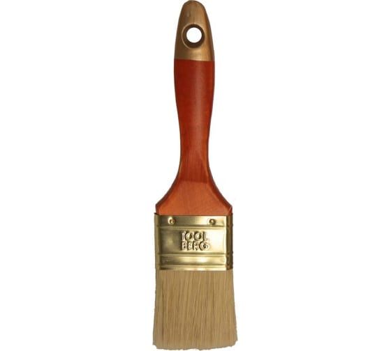 Кисть плоская Люкс 38мм / натуральная светлая щетина, лаковая деревянная ручка TOOLBERG (Лакра)