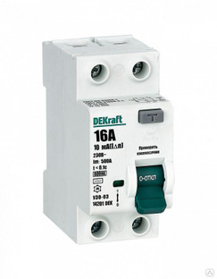 Выключатель дифференциального тока (УЗО) 2п 16 А 10мА тип AC 6кА УЗО-03 DEKraft 14201DEK 