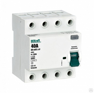 Выключатель дифференциального тока (УЗО) 4п 40 А 30мА тип AC 6кА УЗО-03 DEKraft 14235DEK 