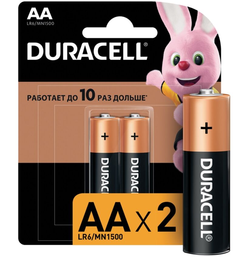 Батарейки 2 шт/уп.DURACELL Basic, AA (LR06, 15А), алкалиновые, пальчиковые, блистер