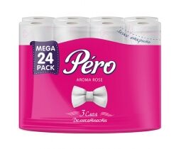 Бумага туалетная PERO ROSE трехслойные 24 рулона 4 в тр. уп 16,3 м белый цвет Прокрасом