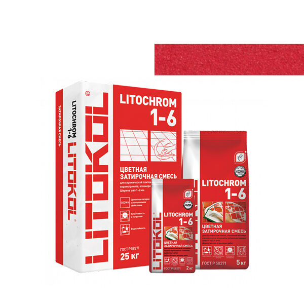 Затирка LITOCHROM 1-6, мешок, 2 кг, Оттенок C.630 Красный чили, LITOKOL