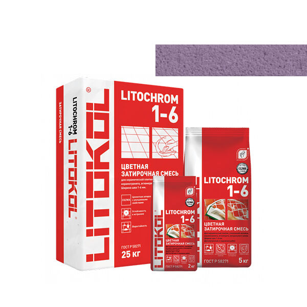 Затирка LITOCHROM 1-6, мешок, 2 кг, Оттенок C.670 Цикламен, LITOKOL