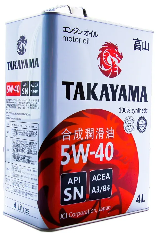 Масло моторное TAKAYAMA SAE 5W-40 API SN/CF, ACEA A3/B4 4л синт. уп/4шт пластик