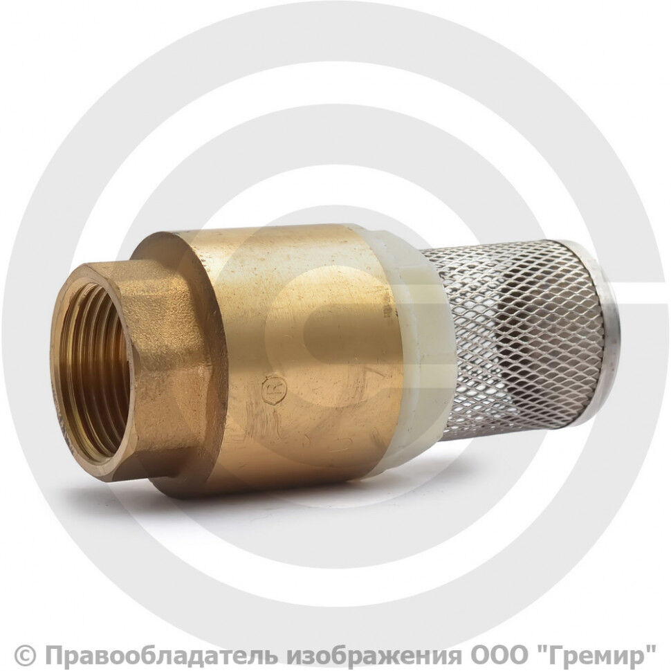 Клапан обратный приемный с сеткой (фильтром) латунный муфтовый Ду-15 (1/2")