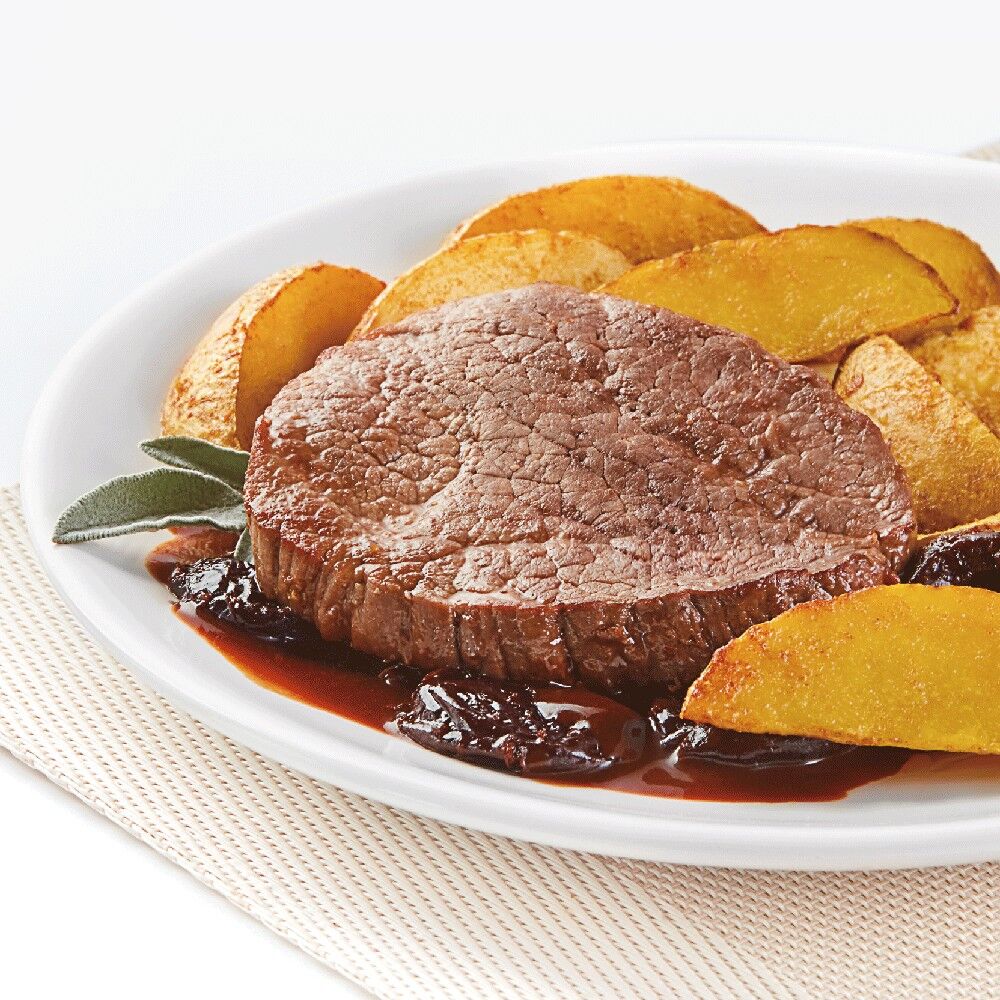 Мясо тушеное с черносливом и картофелем фри, «СытоЕдов», 350 гр, готовое замороженное блюдо