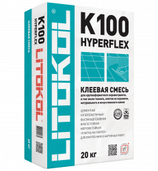 Клей высокоэластичный для укладки крупноформатных плит HYPERFLEX K100 (класс С2 TЕ S2) Серый, 20 кг, LITOKOL