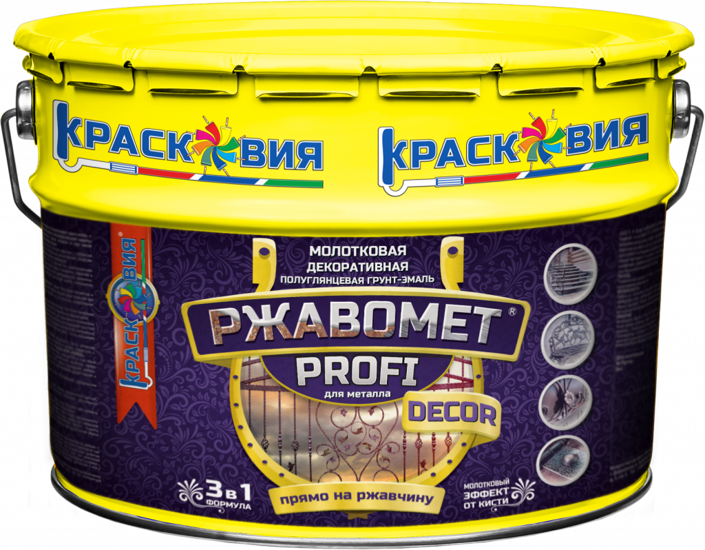 Ржавомет PROFI «DECOR» черный 9 кг (молотковая полуглянцевая грунт-эмаль для металла) Красковия